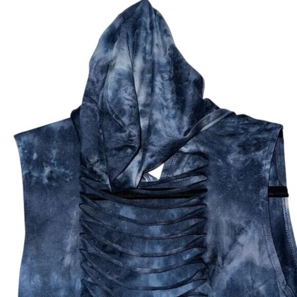 Sleeveless Blue Tie-Dye Hooded Dress With Back Cutout Detail - Picture 3 of 9